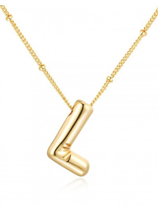 Jewelry - 18K Gold Plated Initial L Pendant Bubble Balloon Letter Necklace Gold Jewelry